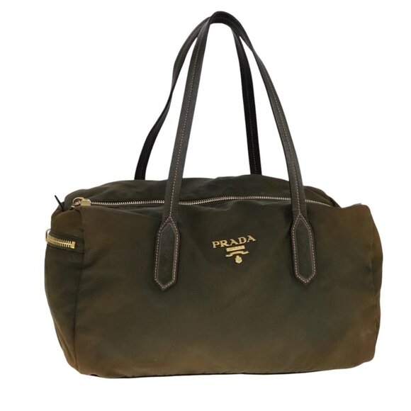 PRADA Boston Bag Nylon Khaki Gold Auth bs21678 - Picture 1 of 16